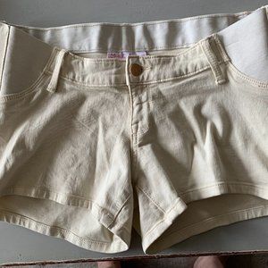 Isabel Maternity Shorts By Ingrid And Isabel Midi Ecru Stretch Panels Sz 14 NWT